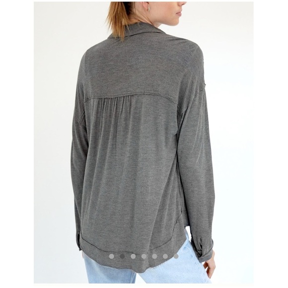 New Anthropologie Pilcro Cooper Draped Henley Top Size Medium Slate Grey Anthro - Picture 3 of 6